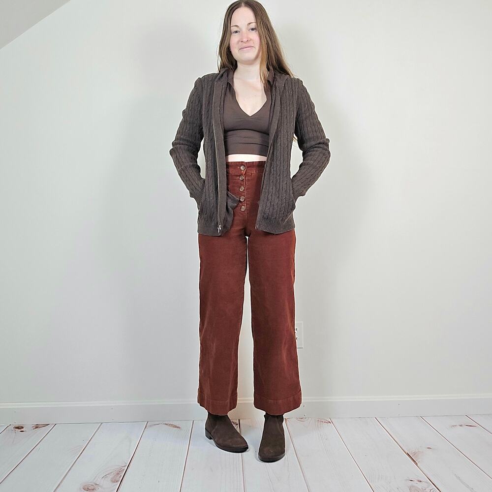 Vintage 90s Y2K LL Bean Zip Up Hoody Cardigan Brown Medium